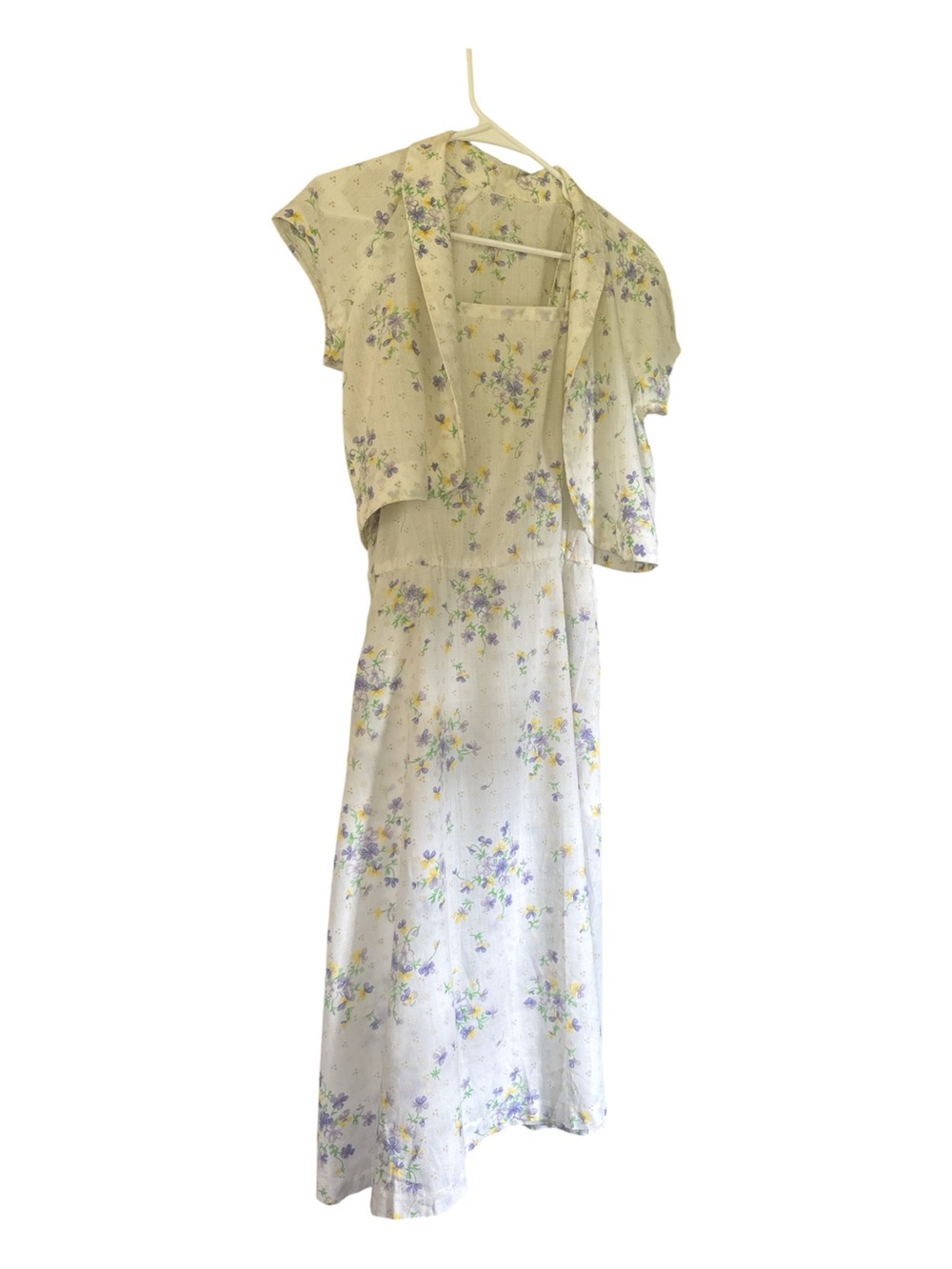 Vintage hand made dress cream with yellow and lavender floral print size small